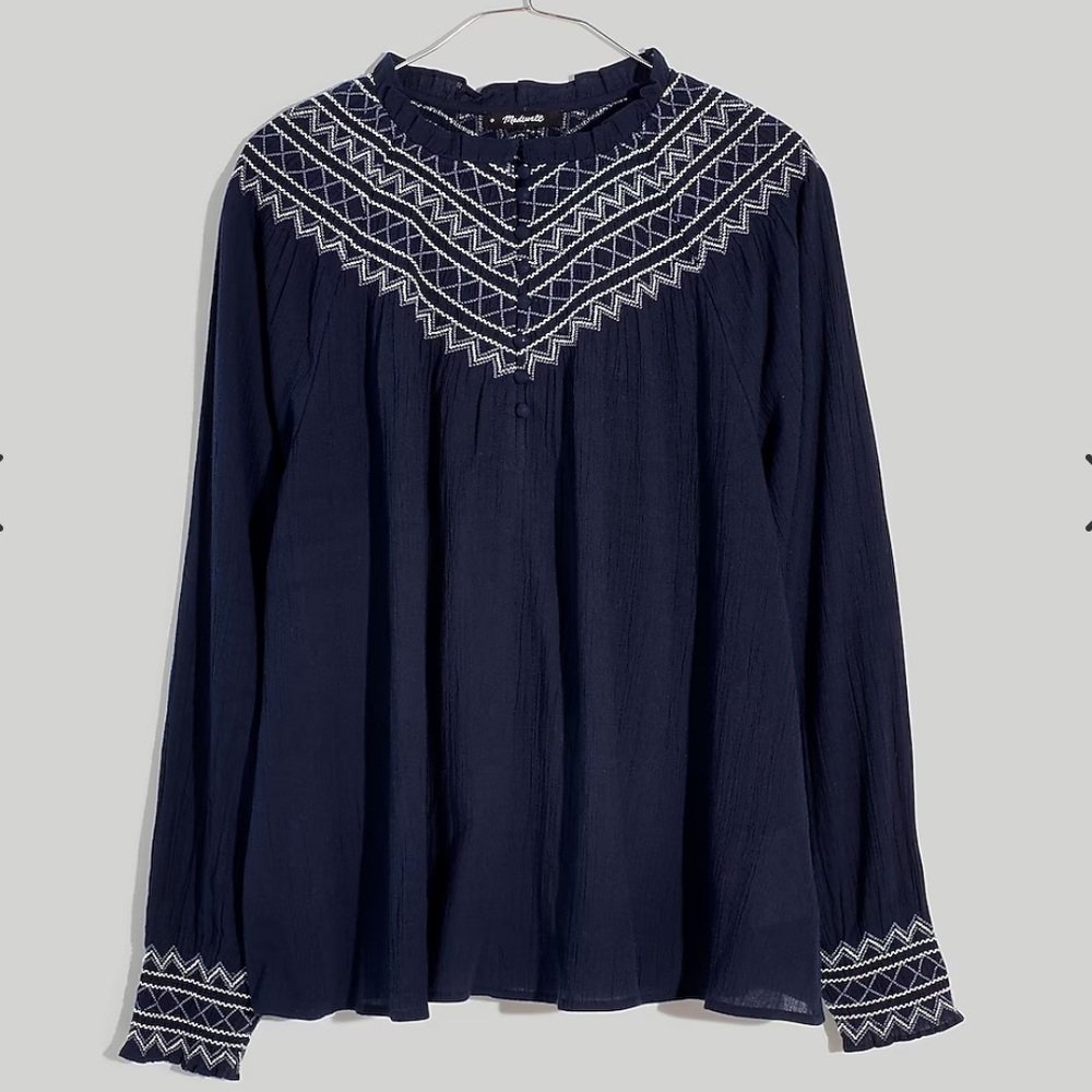 Navy smockneck Madewell blouse